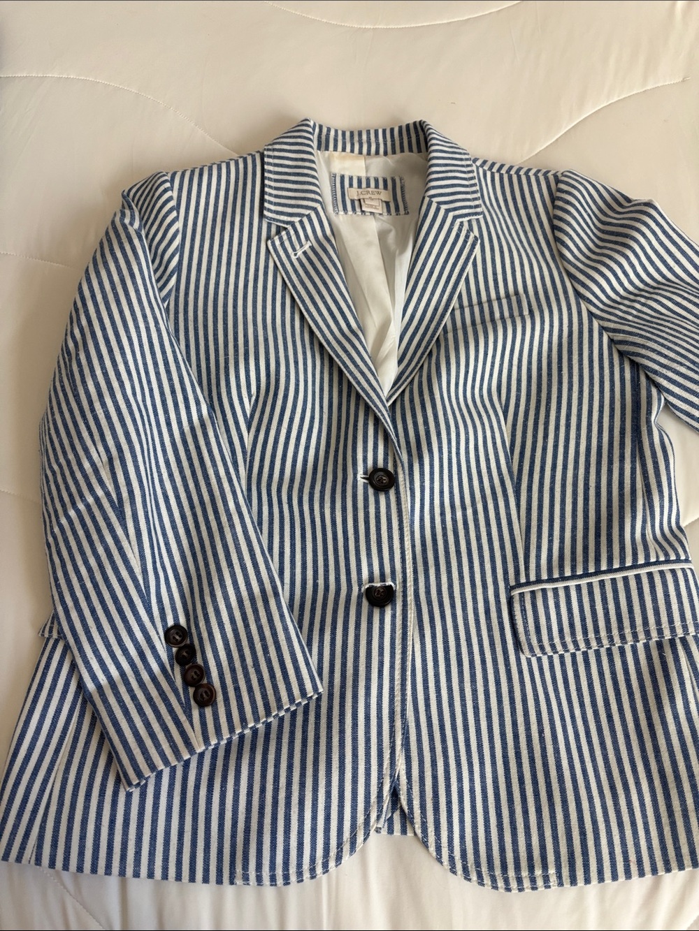 J. Crew Women's Blue and White Striped Blazer